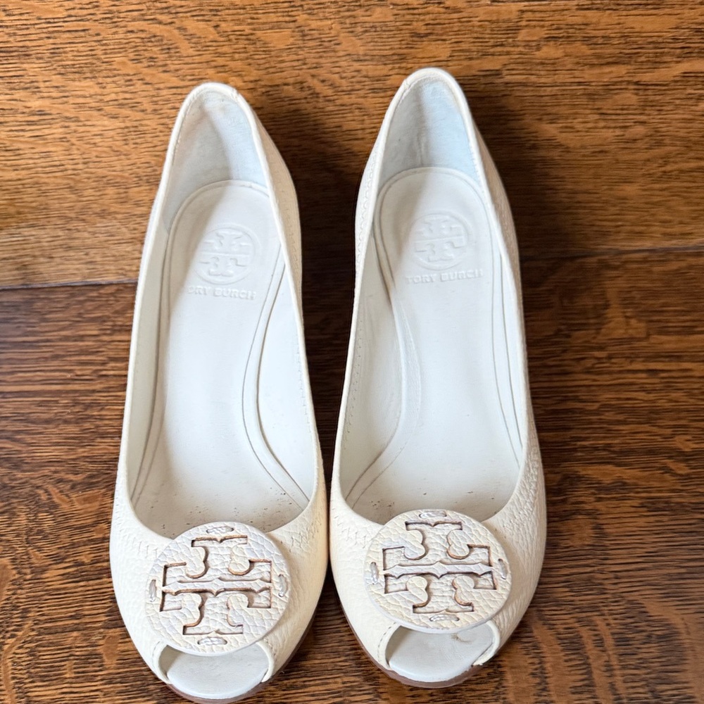 Tory Burch Cream Peep-Toe Heels